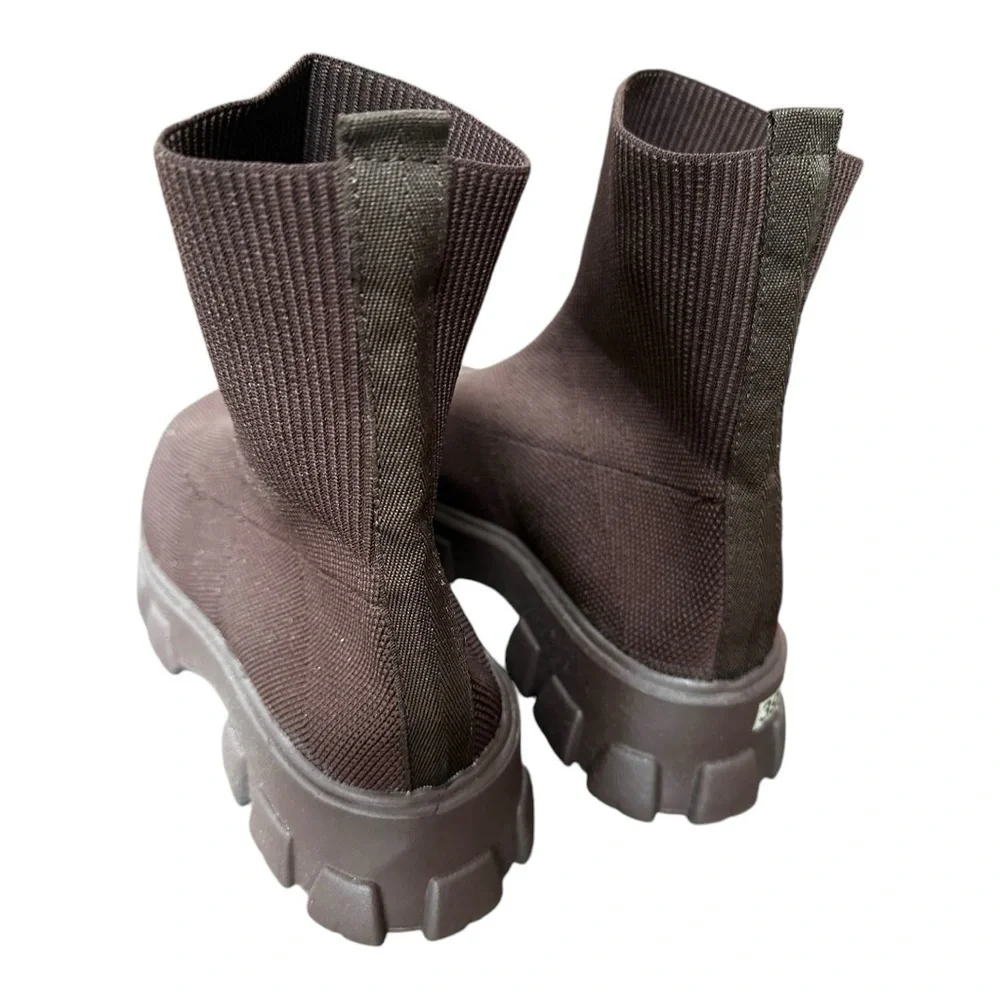 Chelsea Moto Boots 39 Sz 8.5 NWOT Chunky Casual Fall Brown Woven Sock Knit Ankle